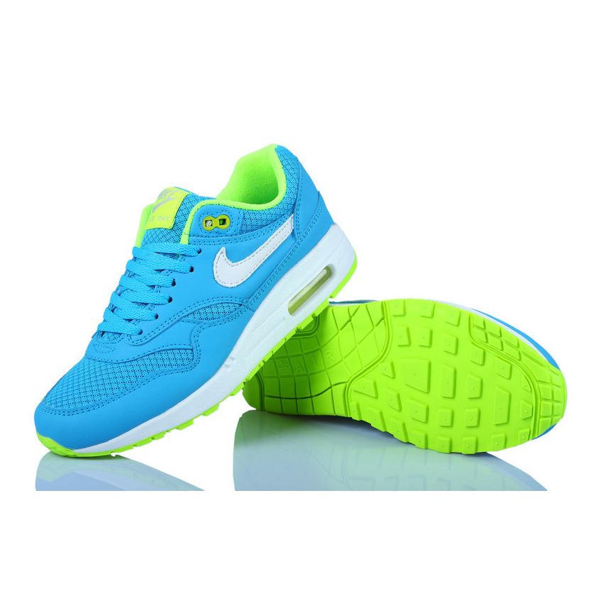 Outlet Clearance Women's Nike Air Max 1 Shoes Blue Flurorescent Green