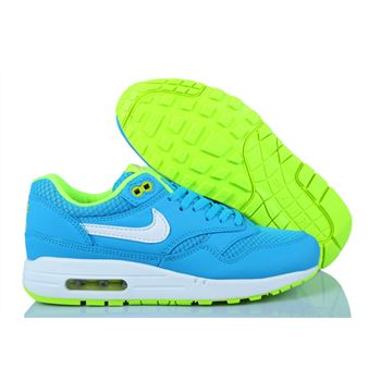 Outlet Clearance Women's Nike Air Max 1 Shoes Blue Flurorescent Green Cheap Shop