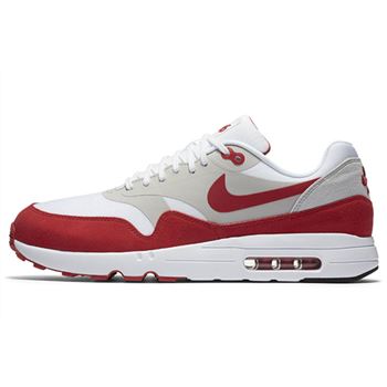 Buy Online Men's Nike Air Max 1 Ultra 2.0 Running Shoes White/Neutral Grey/Varsity Red 908091-100 Cheap Sale