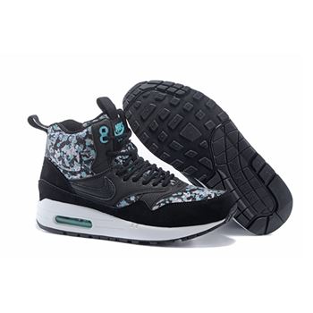 Online Cheap Women's Nike Air Max 1 Mid Sneakerboot LB QS Boots Black/Blue 706557-001 Wholesale